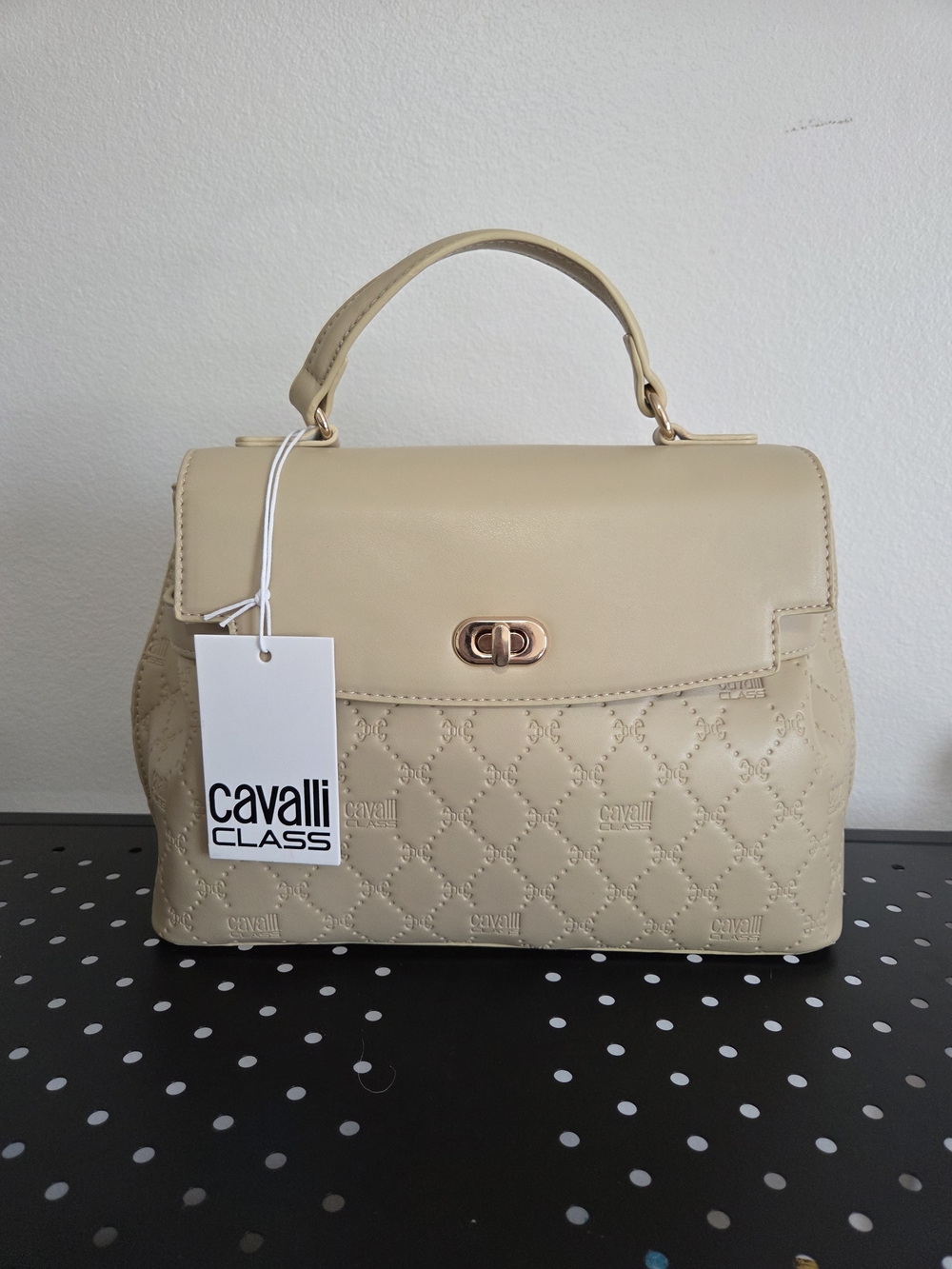 Cavalli Class Tatiana Top Handle Purse, Almond Buff Deboss